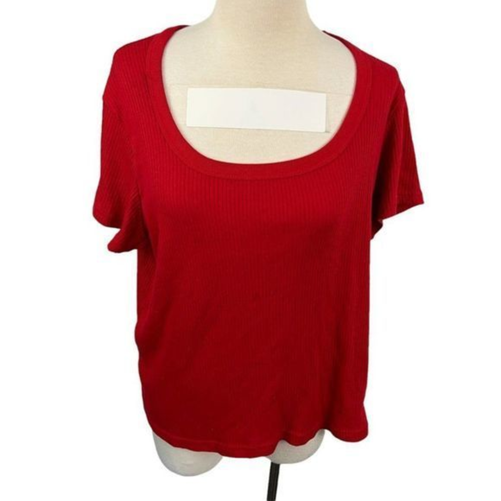🌿4/$30🌿 725 Red Ribbed Scoop‎ Neck Tee (4X)